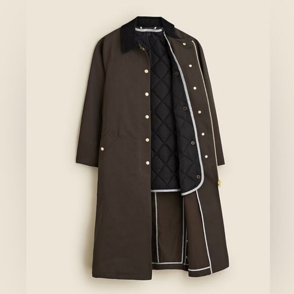 J.Crew NWT Long Barn Coat Waxed Cotton Twill Brown XS Petite Removable Vest - Picture 5 of 16